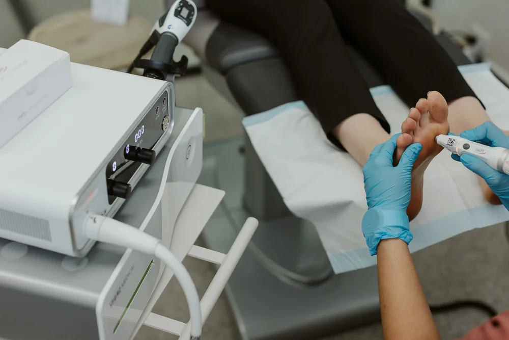 Shockwave therapy being delivered to a patient at JS Podiatry