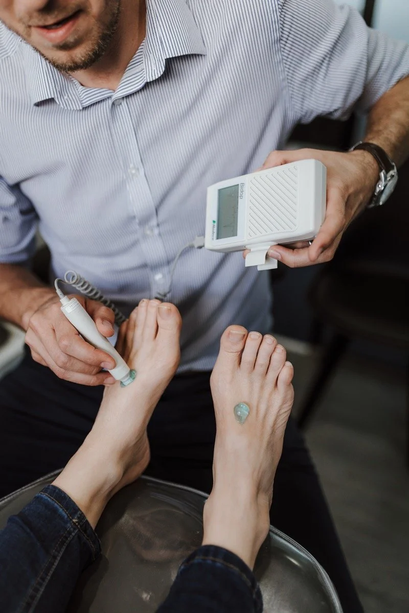 JS Podiatry podiatrist performing a diabetic foot assessment